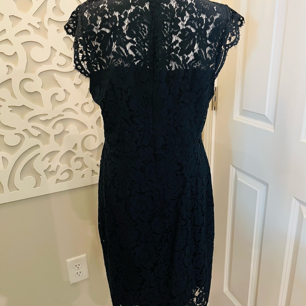 Blue Sheath Midi Dress with Flutter Cap Sleeves - Picture 4 of 6